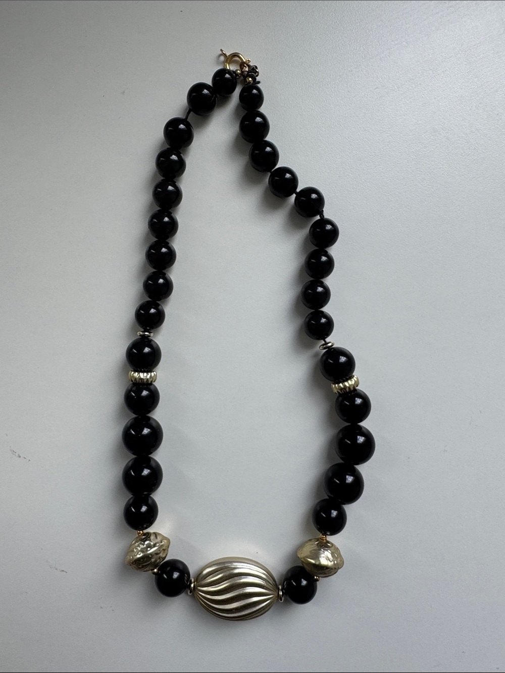 Black Bead Necklace with Gold Accent Centerpiece - Women's Jewelry